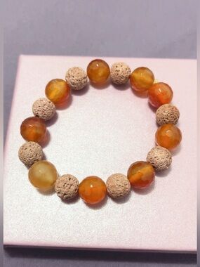 Handmade Natural Agate & Meteorite Bracelet – Grounded Strength size 20